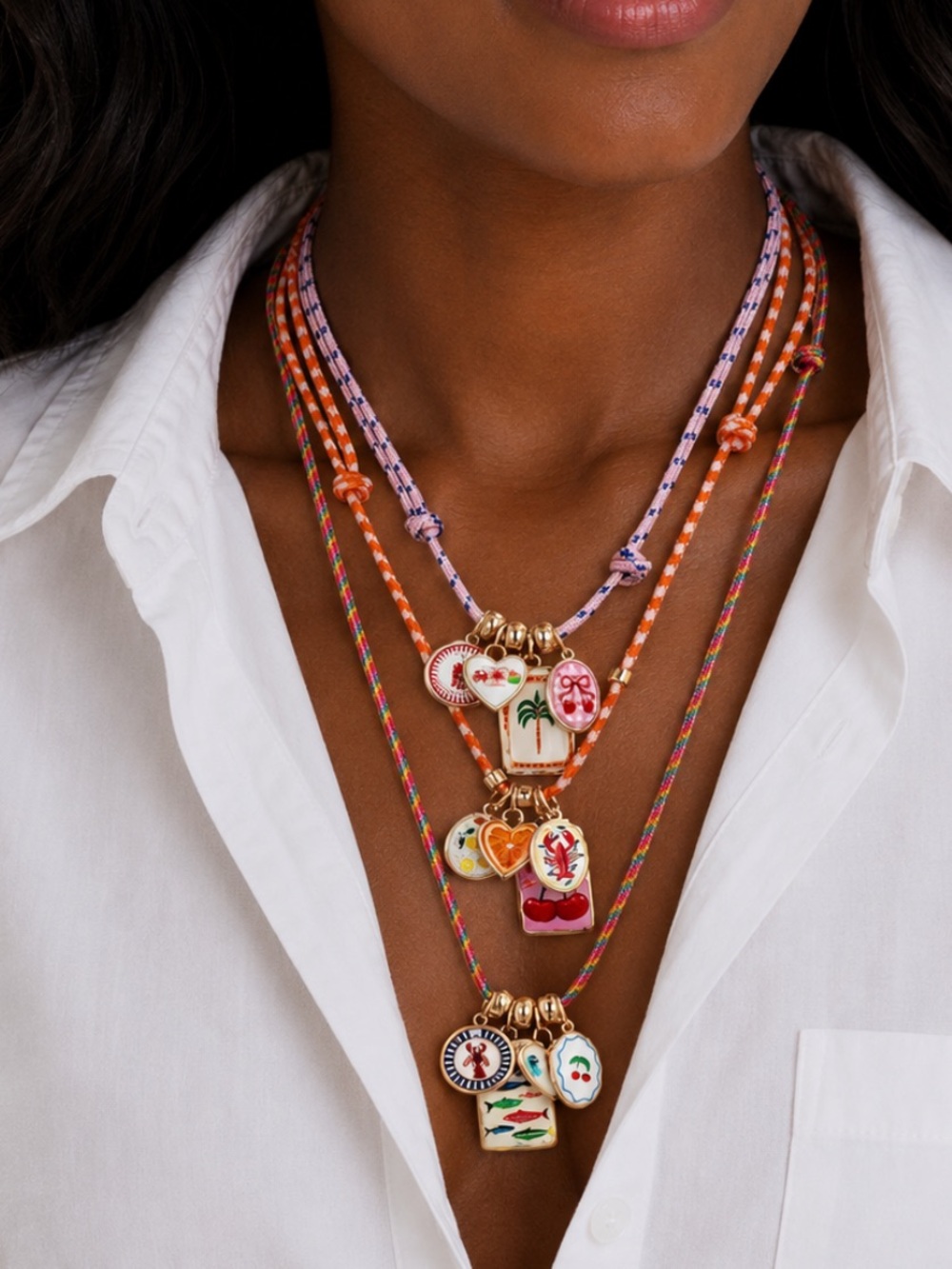 New! Coastal Colorful Palm Cherry Sardines Rope Dopamine Necklace Set NWOT 5060